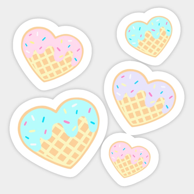 Cute Pastel Kawaii Waffle Hearts with Sprinkles Sticker by ichewsyou